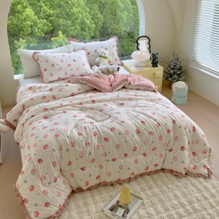 91家纺网 家纺一手货源 找家纺 （总）典冠 2024新款A类有氧提花竺节棉双层纱大豆被春秋被冬被