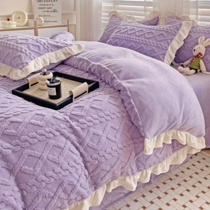 91家纺网 家纺一手货源 找家纺 （总）艾咪 新款高克重加厚塔芙绒牛奶绒四件套三件套-花边款