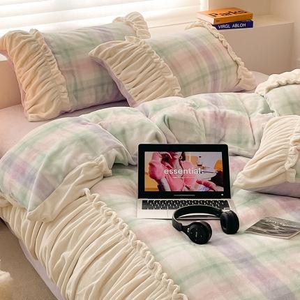 金奇达家纺 2023新款【南法庄园】婴肤绒四件套 奶油格紫