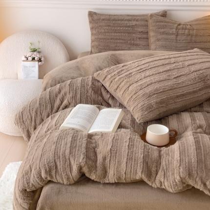 91家纺网 家纺一手货源 找家纺 （总）晚爱家纺 A类獭兔毛绒四件套立体剪花牛奶绒仿皮草兔兔绒