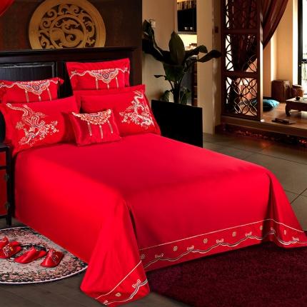 91家纺网 家纺一手货源 找家纺 2025新款纯棉刺绣婚庆床单单件绣花三件套 婚庆纯棉床单-龙凤呈祥