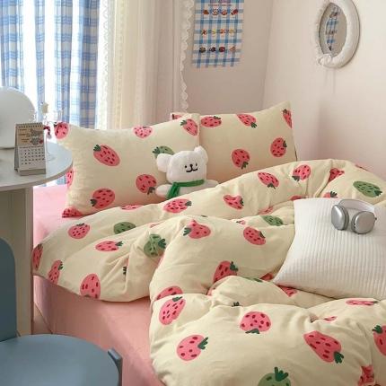 美乐迪家纺 2023秋冬新款保暖牛奶绒四件套 甜心草莓