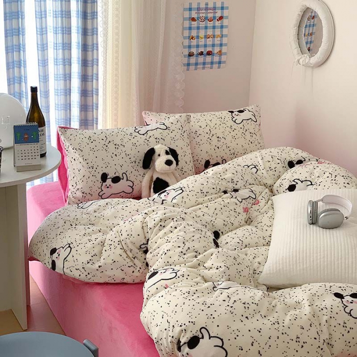 91家纺网 家纺一手货源 找家纺 美乐迪家纺 2023秋冬新款保暖牛奶绒四件套 可爱小狗