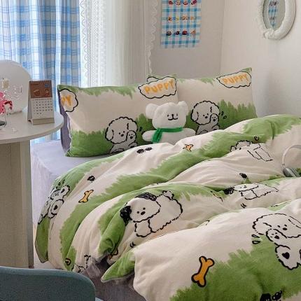 美乐迪家纺 2023秋冬新款保暖牛奶绒四件套 呆萌