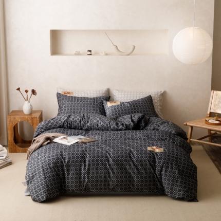 棉生活 2023新款全棉磨毛四件套 静享黑