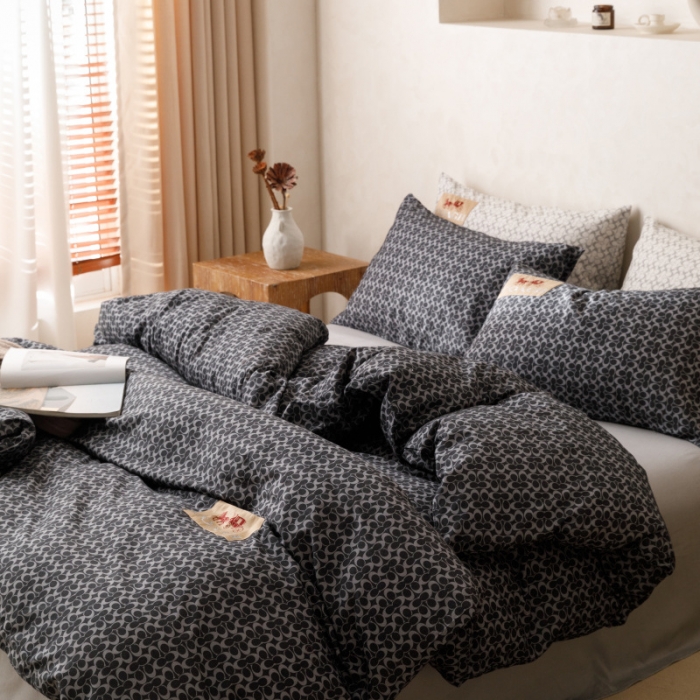 91家纺网 家纺一手货源 找家纺 棉生活 2023新款全棉磨毛四件套 静享黑