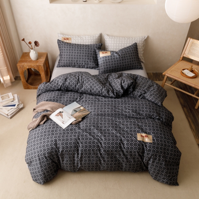 91家纺网 家纺一手货源 找家纺 棉生活 2023新款全棉磨毛四件套 静享黑