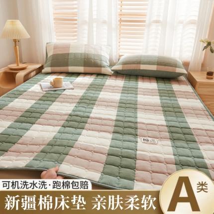 晓时候 2023新款高克重水洗棉新疆棉花床垫床护垫软垫床褥子 绿大格