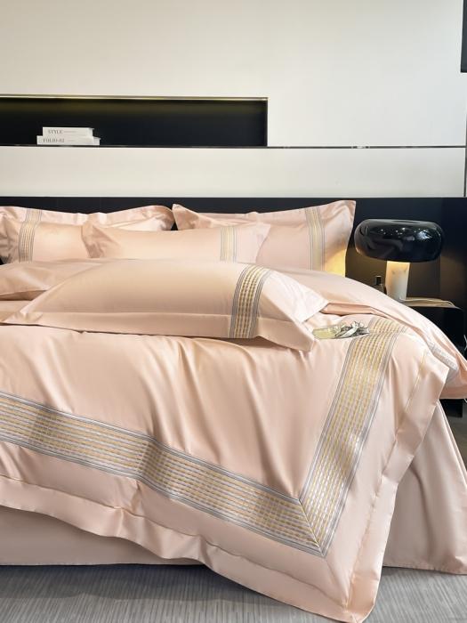 91家纺网 家纺一手货源 找家纺 高档礼盒装七星级酒店风双面加密加厚100%纯棉全棉刺绣四件套长绒棉床笠 极光-粉