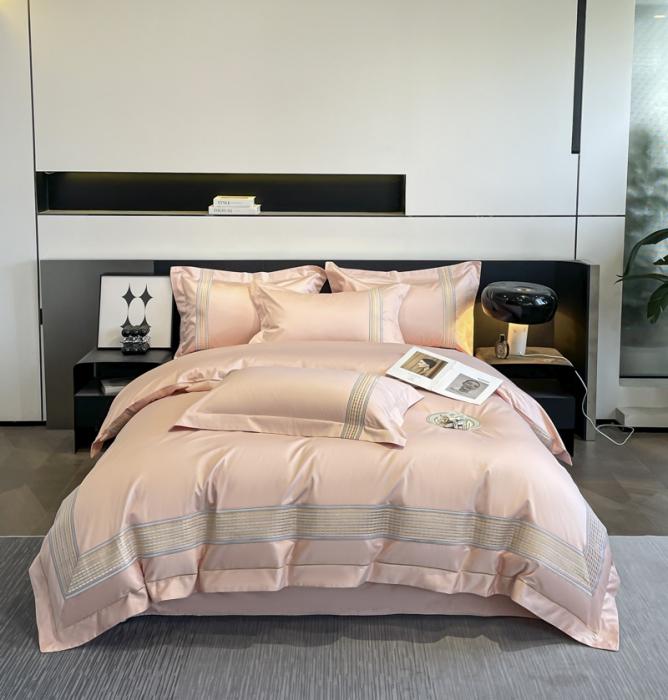 91家纺网 家纺一手货源 找家纺 高档礼盒装七星级酒店风双面加密加厚100%纯棉全棉刺绣四件套长绒棉床笠 极光-粉