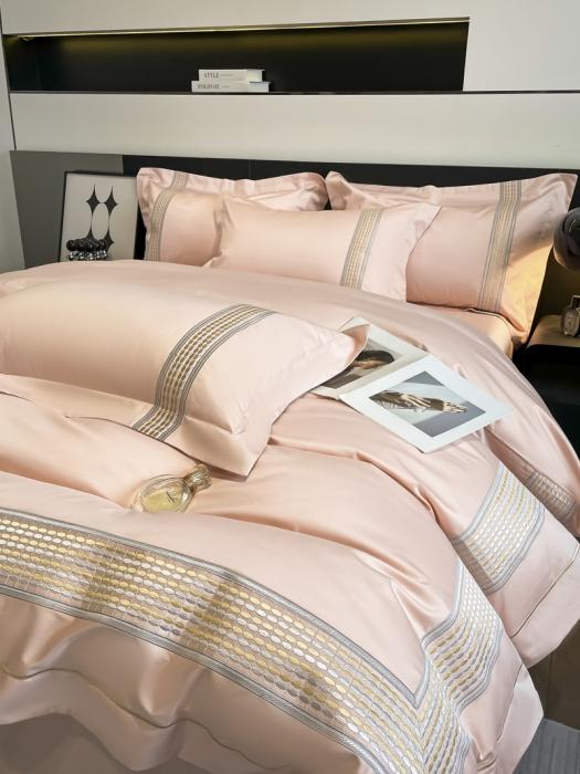 91家纺网 家纺一手货源 找家纺 高档礼盒装七星级酒店风双面加密加厚100%纯棉全棉刺绣四件套长绒棉床笠 极光-粉