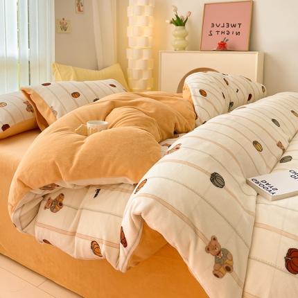 91家纺网 家纺一手货源 找家纺 (总) 卡巴伦 2023新款牛奶绒印花卡通萌趣风四件套