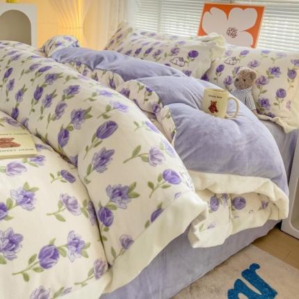 91家纺网 家纺一手货源 找家纺 （总）麦朵家居 2023新款双层花边小碎花牛奶绒四件套