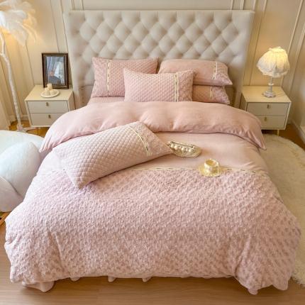 91家纺网 家纺一手货源 找家纺 （总）乐朵家居 2025秋冬 玫瑰花语 牛奶绒 床单款夹棉床盖四件套