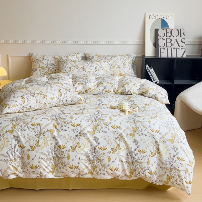 91家纺网 家纺一手货源 找家纺 畅畅家纺 2023新款13372全棉小清新简约系列四件套 桂语