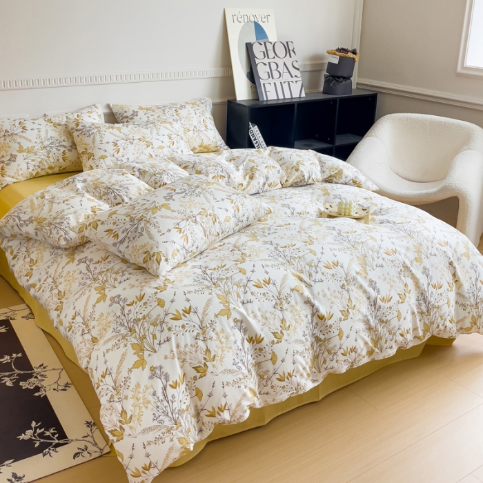 91家纺网 家纺一手货源 找家纺 畅畅家纺 2023新款13372全棉小清新简约系列四件套 桂语