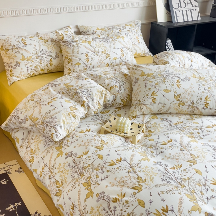 91家纺网 家纺一手货源 找家纺 畅畅家纺 2023新款13372全棉小清新简约系列四件套 桂语