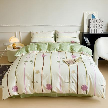 畅畅家纺 2023新款13372全棉小清新简约系列四件套 茶霜