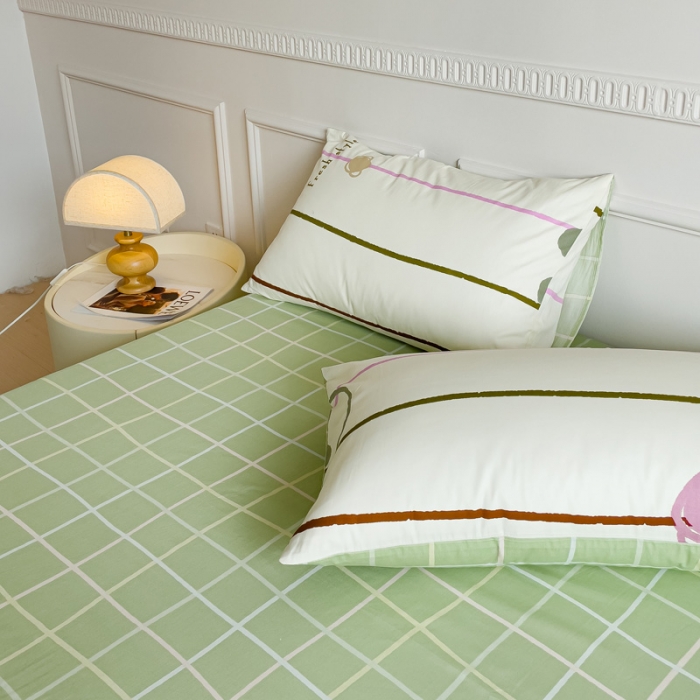 91家纺网 家纺一手货源 找家纺 畅畅家纺 2023新款13372全棉小清新简约系列四件套 茶霜