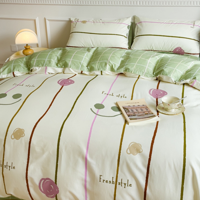 91家纺网 家纺一手货源 找家纺 畅畅家纺 2023新款13372全棉小清新简约系列四件套 茶霜
