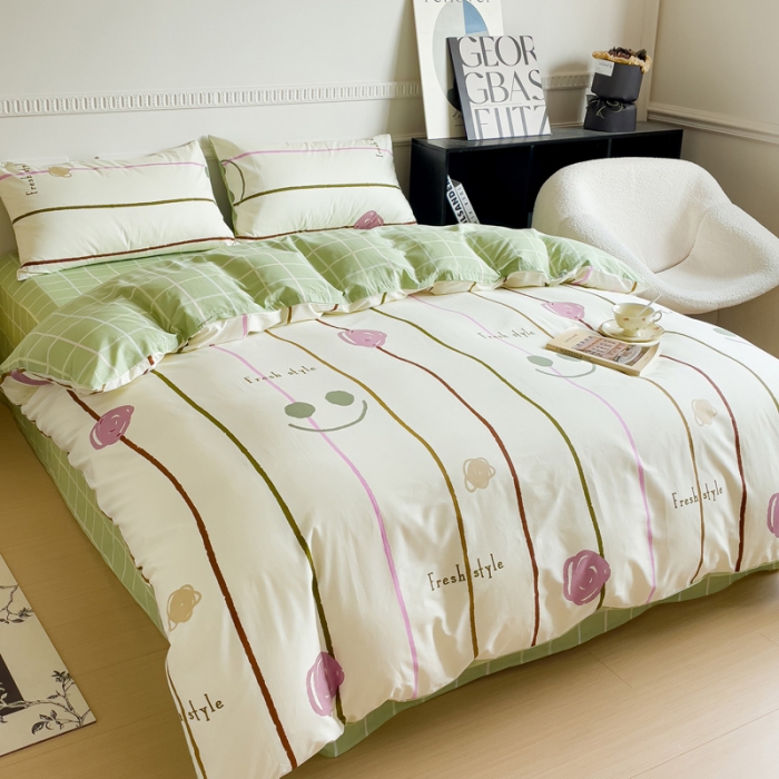 91家纺网 家纺一手货源 找家纺 畅畅家纺 2023新款13372全棉小清新简约系列四件套 茶霜