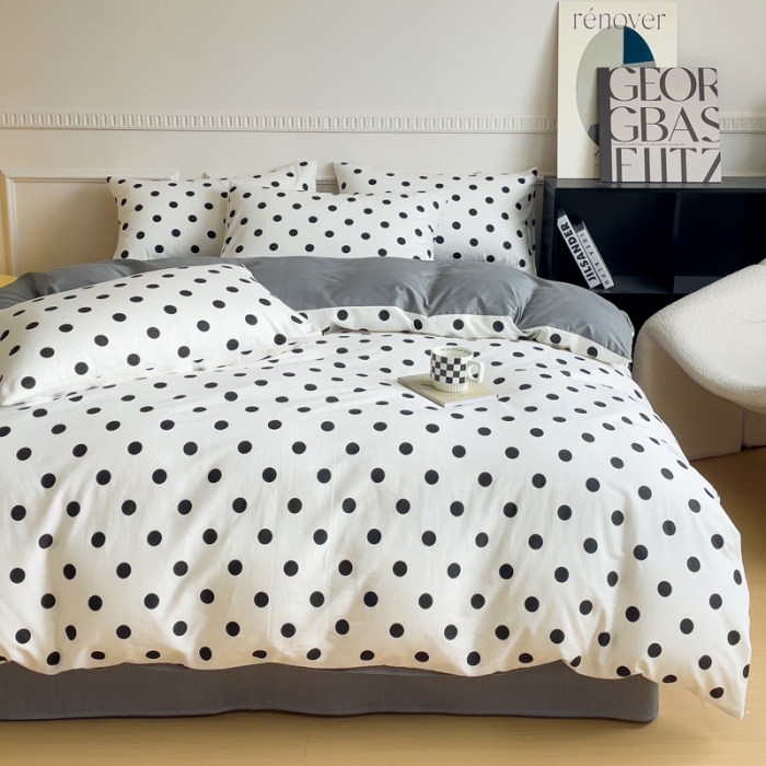 91家纺网 家纺一手货源 找家纺 畅畅家纺 2023新款13372全棉小清新简约系列四件套 黑点