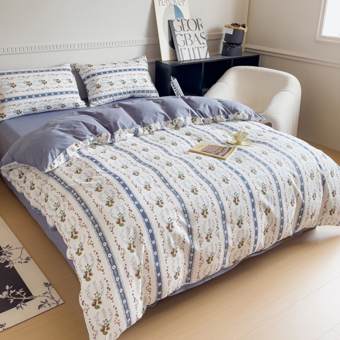 91家纺网 家纺一手货源 找家纺 畅畅家纺 2023新款13372全棉小清新简约系列四件套 莫奈