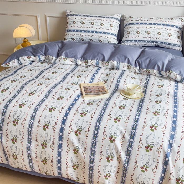 91家纺网 家纺一手货源 找家纺 畅畅家纺 2023新款13372全棉小清新简约系列四件套 莫奈