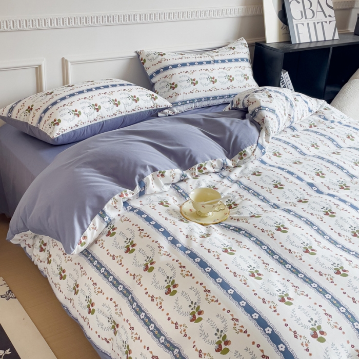 91家纺网 家纺一手货源 找家纺 畅畅家纺 2023新款13372全棉小清新简约系列四件套 莫奈