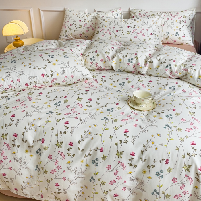 91家纺网 家纺一手货源 找家纺 畅畅家纺 2023新款13372全棉小清新简约系列四件套 凝香