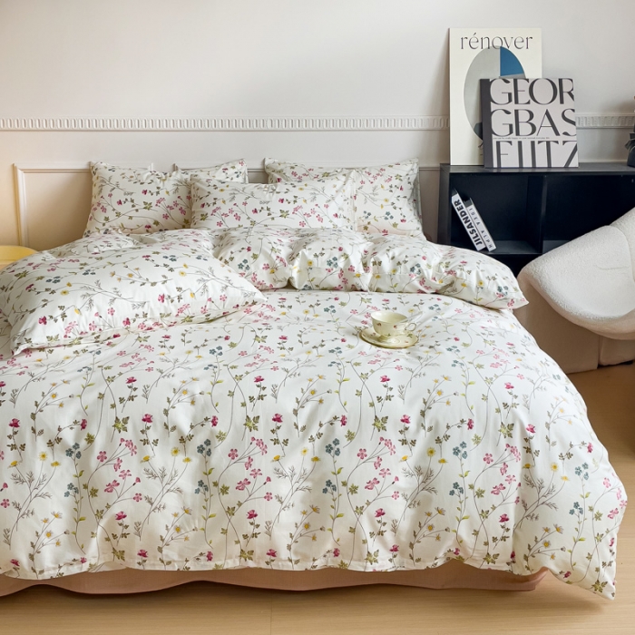 91家纺网 家纺一手货源 找家纺 畅畅家纺 2023新款13372全棉小清新简约系列四件套 凝香