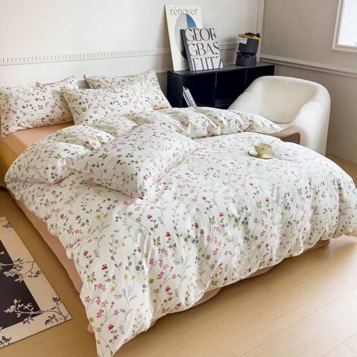 91家纺网 家纺一手货源 找家纺 畅畅家纺 2023新款13372全棉小清新简约系列四件套 凝香