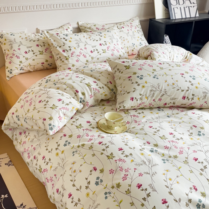 91家纺网 家纺一手货源 找家纺 畅畅家纺 2023新款13372全棉小清新简约系列四件套 凝香