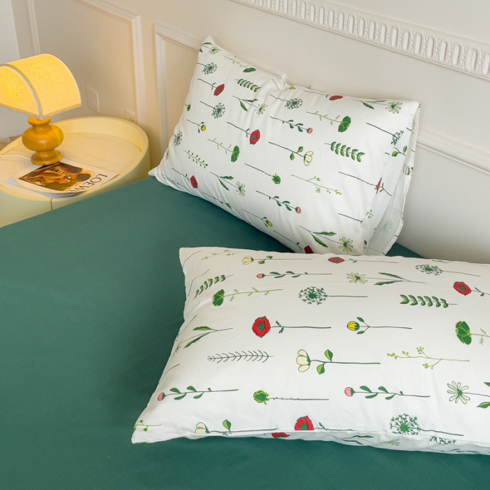 91家纺网 家纺一手货源 找家纺 畅畅家纺 2023新款13372全棉小清新简约系列四件套 清野