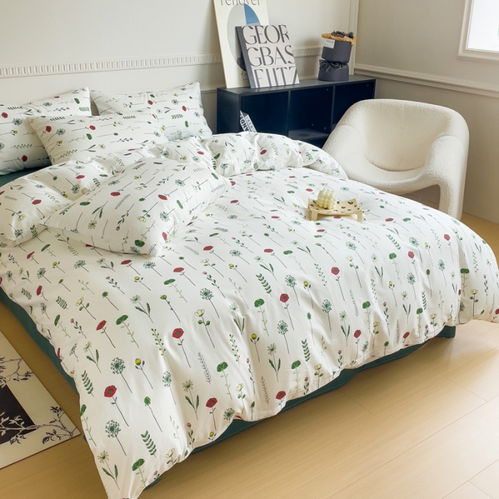 91家纺网 家纺一手货源 找家纺 畅畅家纺 2023新款13372全棉小清新简约系列四件套 清野