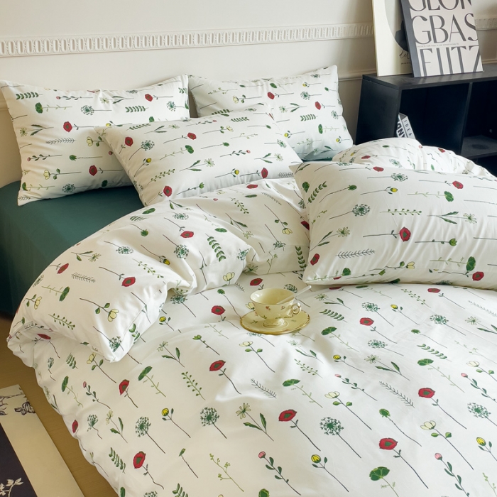 91家纺网 家纺一手货源 找家纺 畅畅家纺 2023新款13372全棉小清新简约系列四件套 清野