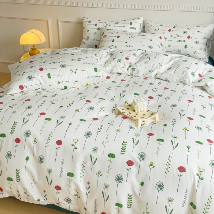 91家纺网 家纺一手货源 找家纺 畅畅家纺 2023新款13372全棉小清新简约系列四件套 清野