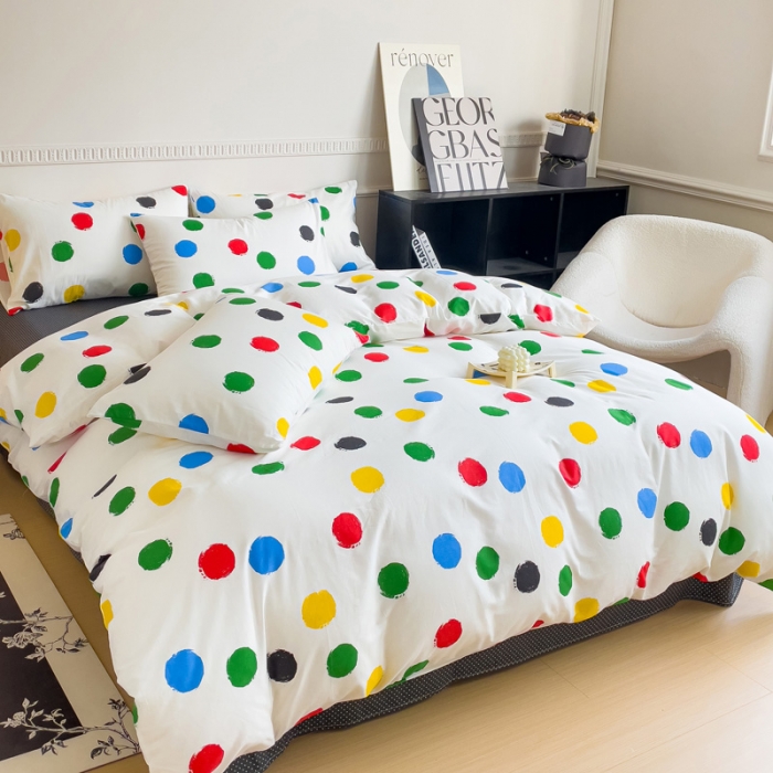 91家纺网 家纺一手货源 找家纺 畅畅家纺 2023新款13372全棉小清新简约系列四件套 糖果