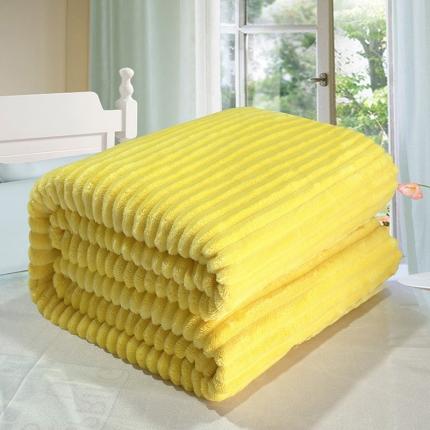 2023纯色毛毯条纹空调毯抽条毛毯魔法绒牛奶绒雪花绒午睡毯法莱绒多用毯 靓丽黄