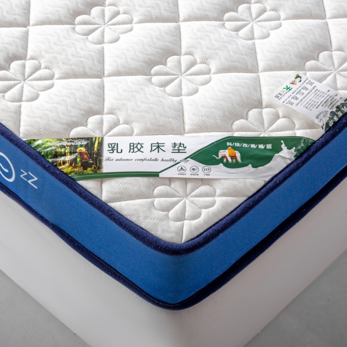 91家纺网 家纺一手货源 找家纺 缔莱  2023新款A类针织乳胶抗压记忆棉乳胶床垫-字母边款 花瓣白（蓝）