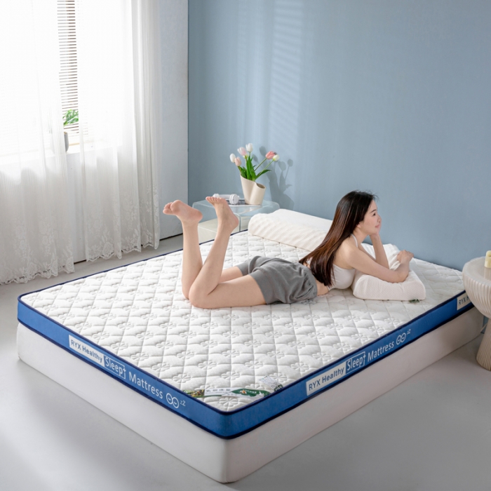 91家纺网 家纺一手货源 找家纺 缔莱  2023新款A类针织乳胶抗压记忆棉乳胶床垫-字母边款 花瓣白（蓝）