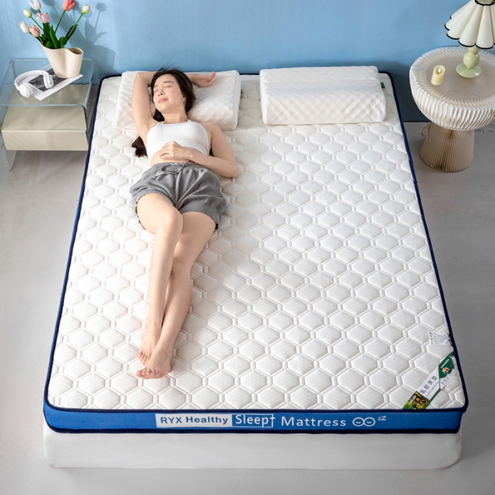 91家纺网 家纺一手货源 找家纺 缔莱  2023新款A类针织乳胶抗压记忆棉乳胶床垫-字母边款 菱形白（蓝）