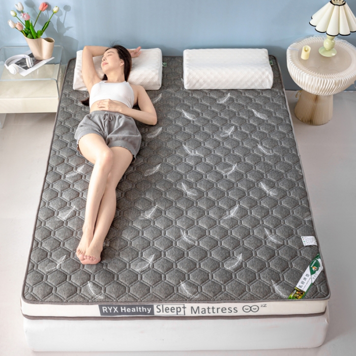 91家纺网 家纺一手货源 找家纺 缔莱  2023新款A类针织乳胶抗压记忆棉乳胶床垫-字母边款 羽毛灰（白）