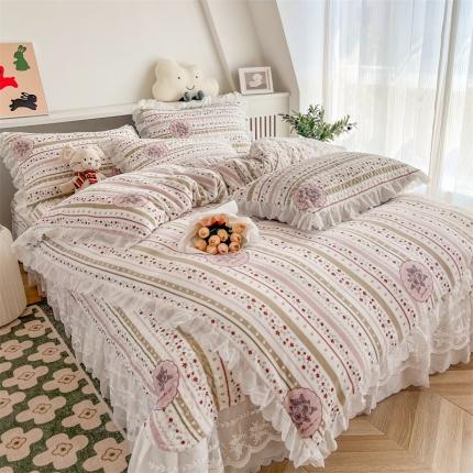 91家纺网 家纺一手货源 找家纺 添越 2024新款牛奶绒夹棉床盖三件套四件套 典雅风情