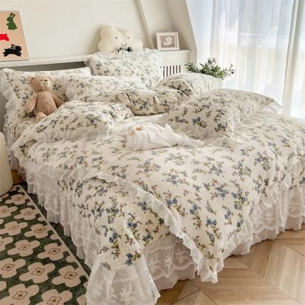 91家纺网 家纺一手货源 找家纺 添越 2024新款牛奶绒夹棉床盖三件套四件套 浪漫花影
