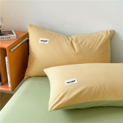 微廉 2023新款全棉水洗棉纯色贴标单品系列-单枕套 贴标-初黄+果绿