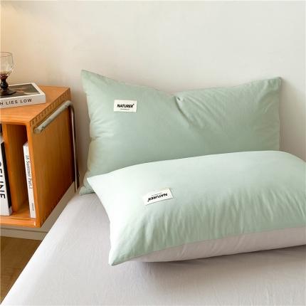 微廉 2023新款全棉水洗棉纯色贴标单品系列-单枕套 贴标-梵星蓝+山灰