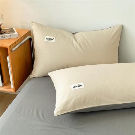 微廉 2023新款全棉水洗棉纯色贴标单品系列-单枕套 贴标-奶茶+中灰