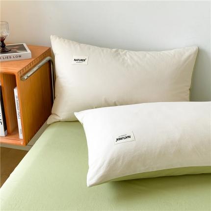微廉 2023新款全棉水洗棉纯色贴标单品系列-单枕套 贴标-奶昔白+果绿