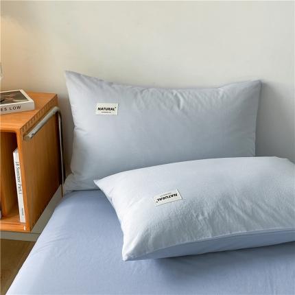 微廉 2023新款全棉水洗棉纯色贴标单品系列-单枕套 贴标-天空蓝+海青